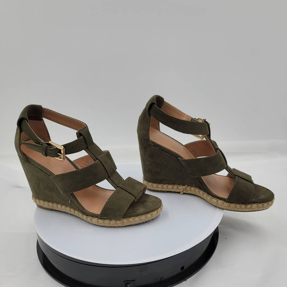 Merona Olive Green Vegan Suede Wedge Espadrille Sandal 6.5 - Picture 2 of 7